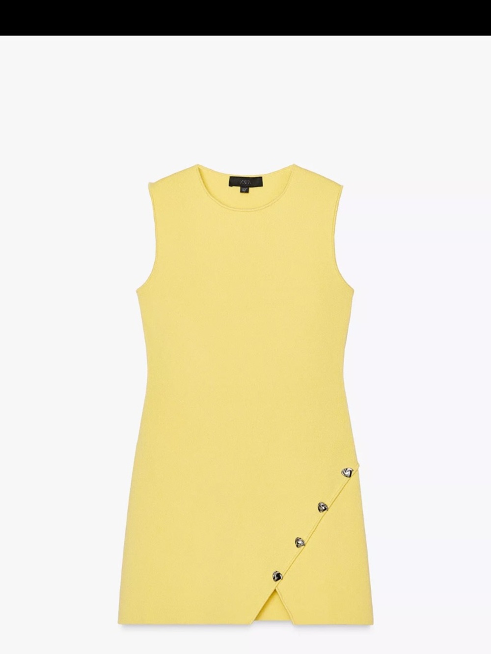 Zara Yellow Sleeveless Mini Dress with Diagonal Button Detail